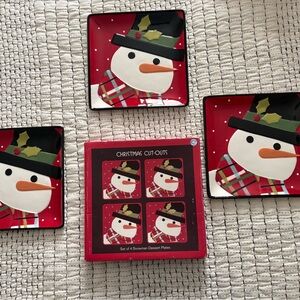 Cheery Christmas Cut-Outs Snowman Dessert Plates - Set of 3